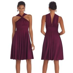 WHBM burgundy convertible strap flare dress 14